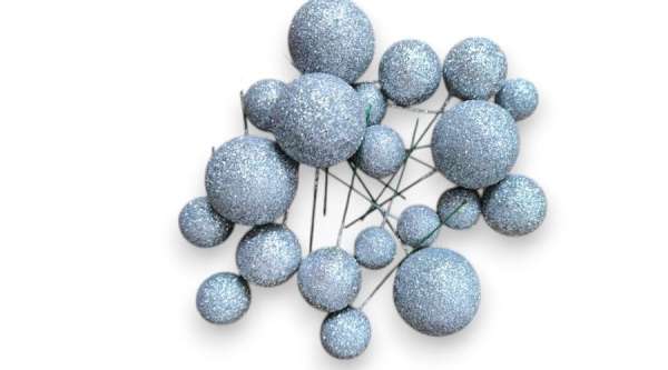 Ezüst csillámos gömbdekoráció tortára, beszúró