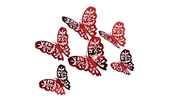 3D pillangó tortadísz szett piros színű 6 db