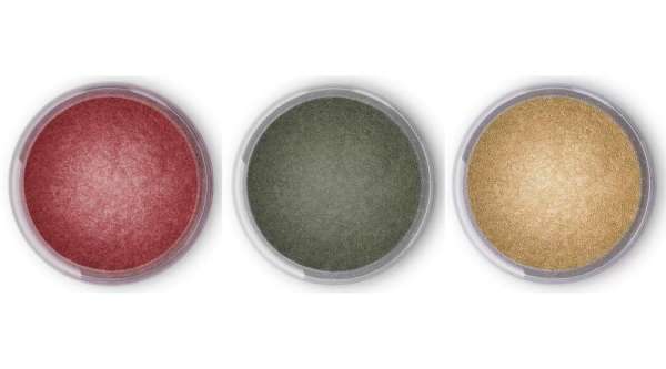 Ehető csillámpor válogatás (Bíborvörös, Zöld Grafit, Vörös Gyömbér)