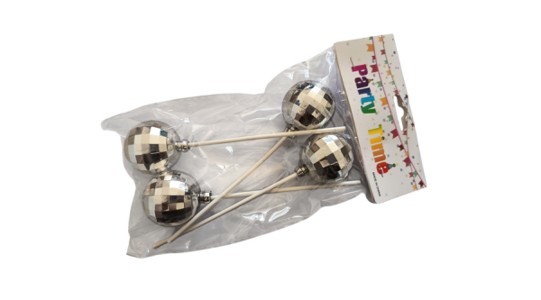 4 db ezüst gömb beszúró tortadísz 4 cm