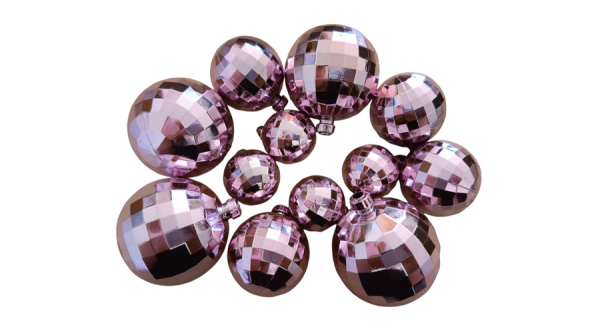 12 db rózsaszín gömbdekoráció tortára, vegyes méret