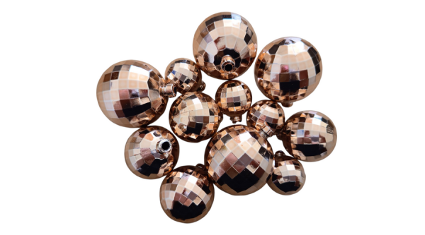 12 db rosegold gömbdekoráció tortára, vegyes méret