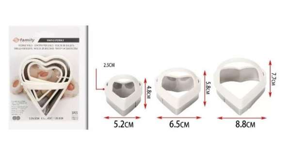 3 részes szív alakú süti kiszúró készlet