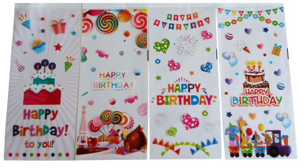 Vidám színes Happy Birthday celofán tasak 12 db