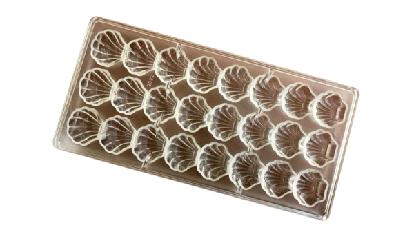 Kagyló alakú polikarbonát bonbon forma 24 adagos