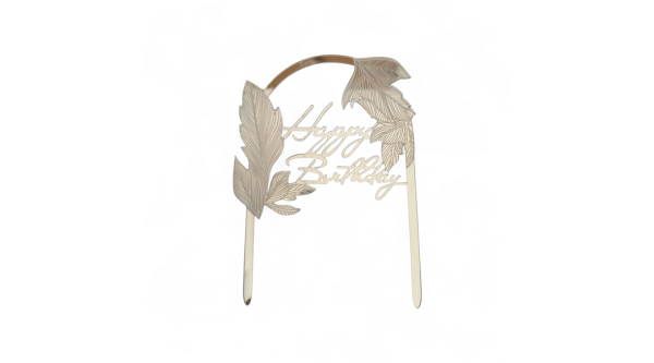 Ezüst színű leveles Happy Birthday tortadísz