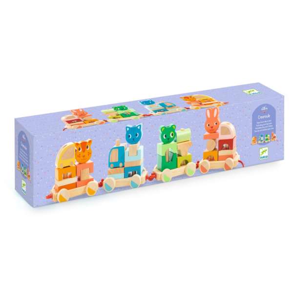 Utaznak az állatok - Húzós vonat építős Montessori fajáték - Djeco