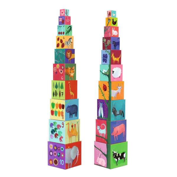 Természet és állatok toronyépítő kocka - természet, állat - 10 nature & animal blocks - Djeco