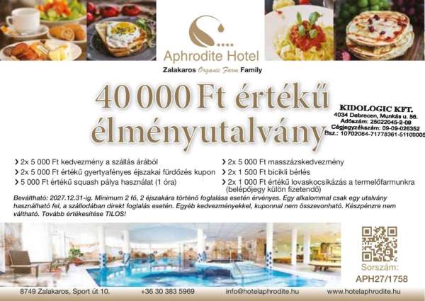 Zalakarosi 40.000 Ft értékű Wellness Hotel utalvány (Emailben küldve)