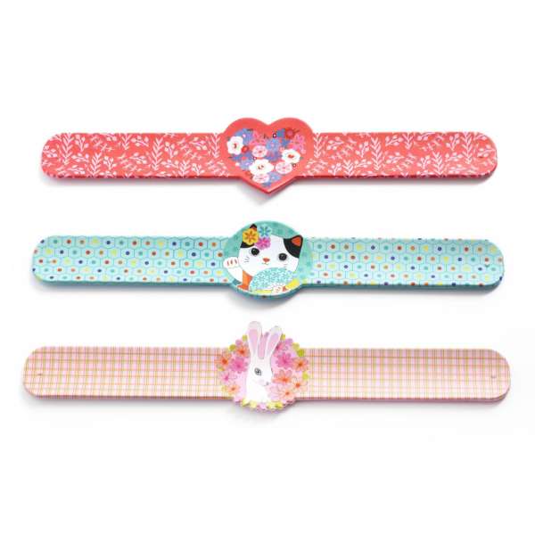 Csattanós karkötő 3 lányos változatban - Szív, cica, nyuszi karkötő - Slap bracelets - Djeco- DD03455