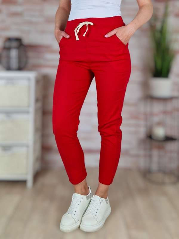 Gumis derekú, len anyagú, piros nadrág S-M,M-L,L-XL,XL-XXL