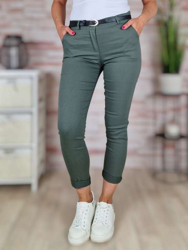 Sztreccses, öves, khaki nadrág S-XL-ig