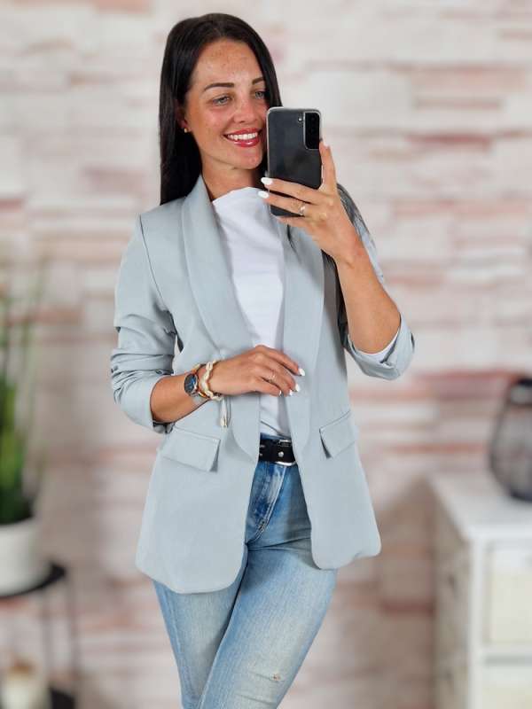 Karcsúsított, húzott ujjú, világosszürke blézer S-XL-ig