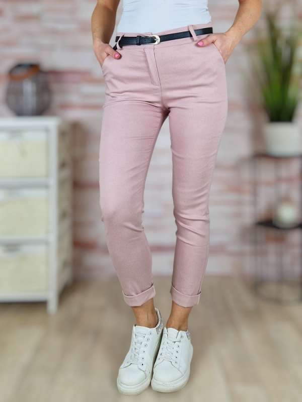 Sztreccses, műbőr öves, rózsaszín nadrág S-XL-ig