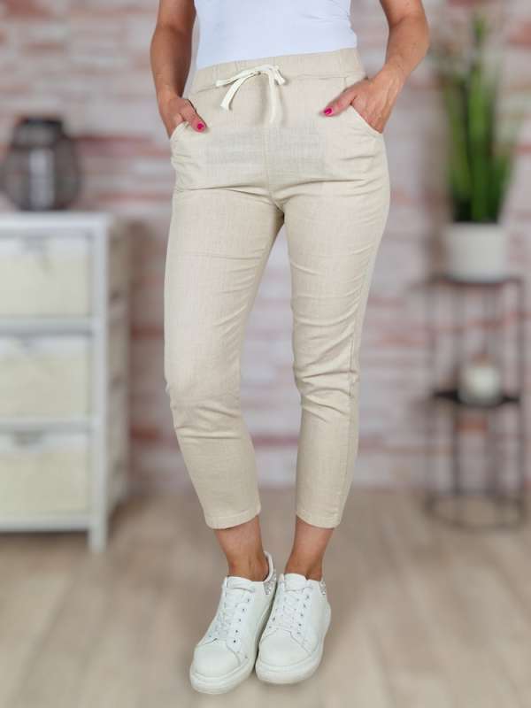 Gumis derekú, len anyagú, bézs nadrág S-M,M-L,L-XL,XL-XXL