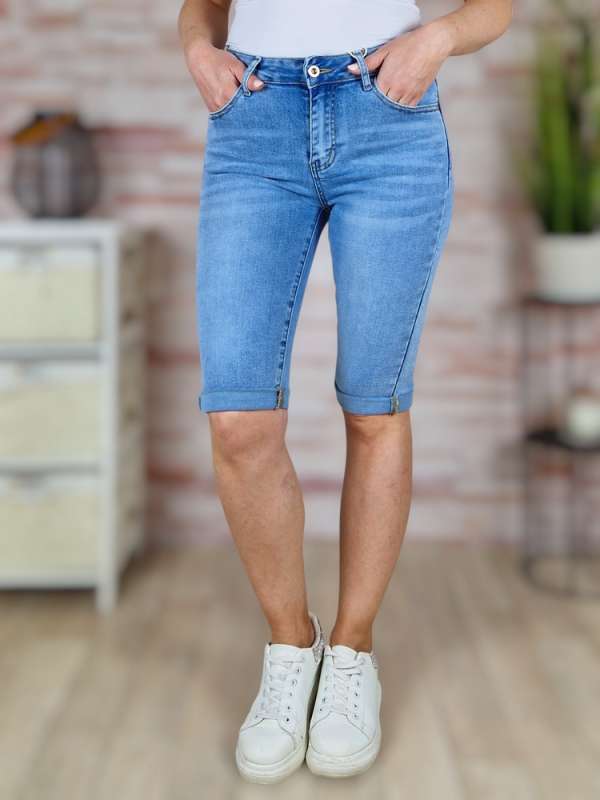 Koptatott, zsebes, kék farmer térdnadrág 27-33-ig