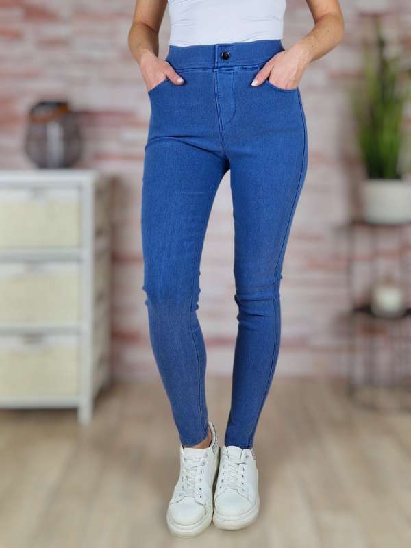 Díszgombos, farmerhatású, gumis derekú nadrág S-M,M-L,L-XL