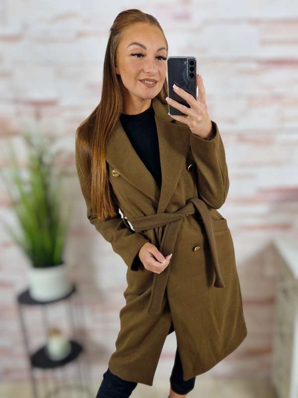 Megkötős és gombos, selyem bélésű, karcsúsított szövetkabát S-XL-ig