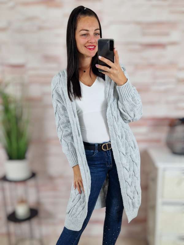 Kapucnis, nyitott, vastag kötött kardigán S-M-L