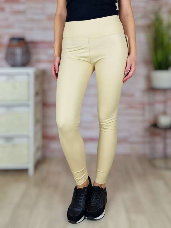 Magas derekú, bézs színű műbőr leggings S-M,M-L,L-XL