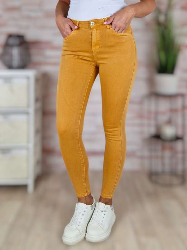 Csőszárú, pamut, skinny sárga nadrág 26-32-ig