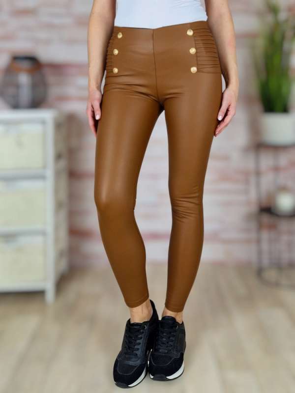 Díszgombos, gumis derekú, vékonyan bélelt, műbőr leggings S-M,M-L,L-XL