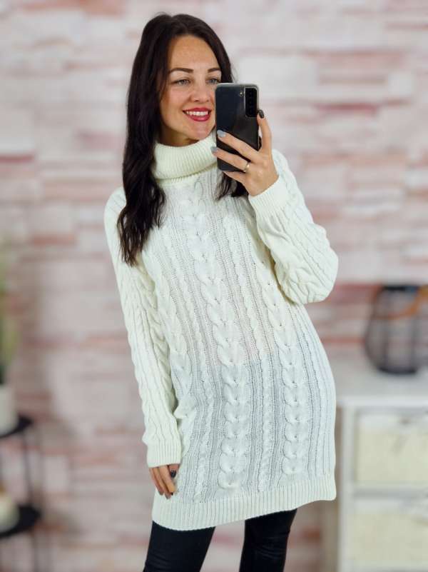 Garbós nyakú, egyenes fazonú, kötött pulóver M-L