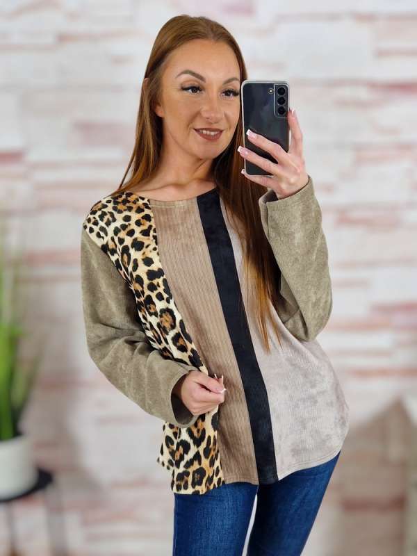 Leopárd mintás, bársonyos anyagú, hosszú ujjú felső M-L-XL