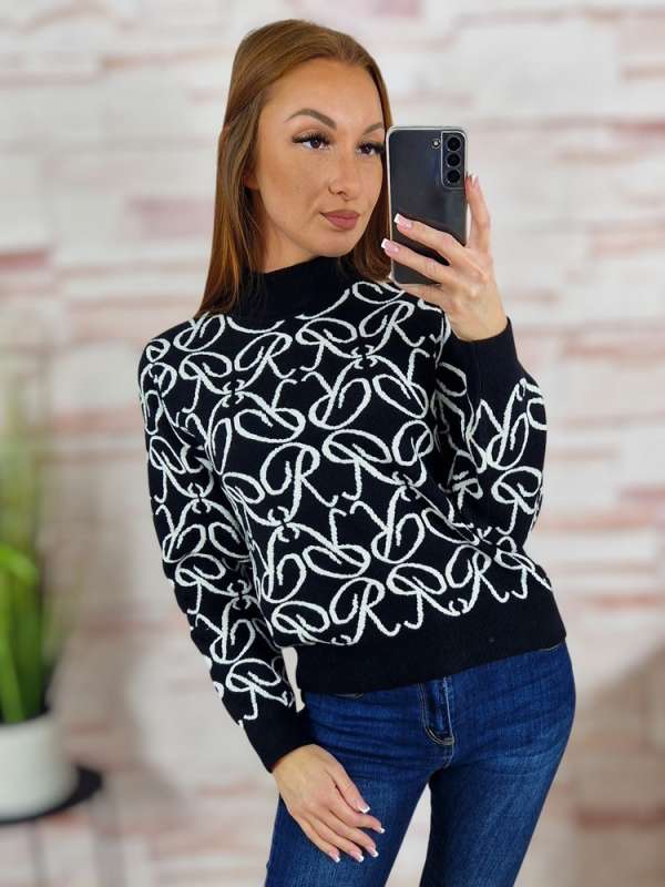 Csillámos és gépi kötött anyagú, mintás pulóver S-M,M-L