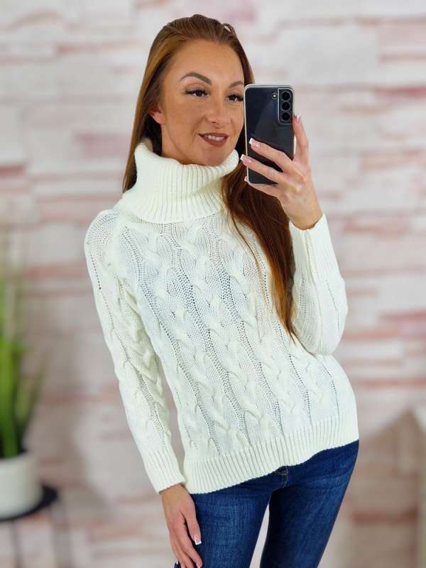 Anyagában csavart mintás, garbós nyakú, vastag kötött pulóver S-M-L