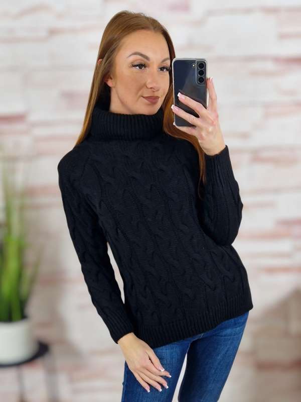 Anyagában csavart mintás, garbós nyakú, vastag kötött pulóver S-M-L