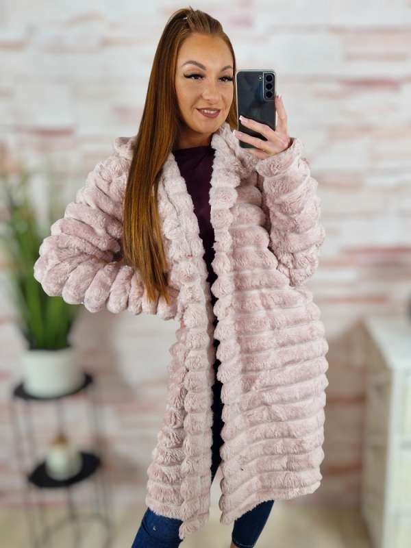 Szőrmés és bordázott, gombos, puha anyagú kabát M-L,XL-XXL