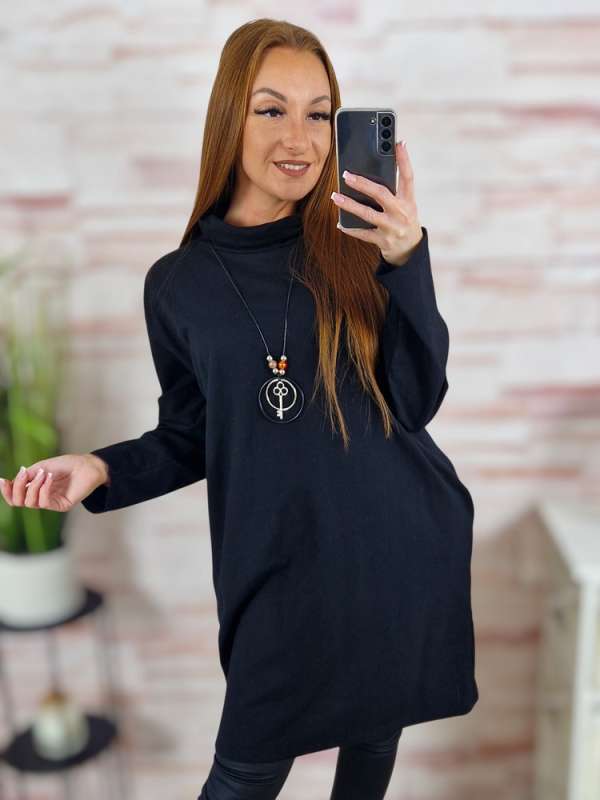 Garbós nyakú, zsebes, nyakláncos, pamut ruha L-XL