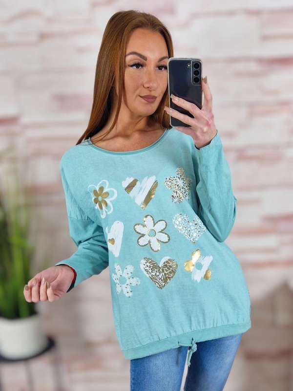 Alján összehúzható, pamut és viszkóz anyagú, mintás felső M-L-XL