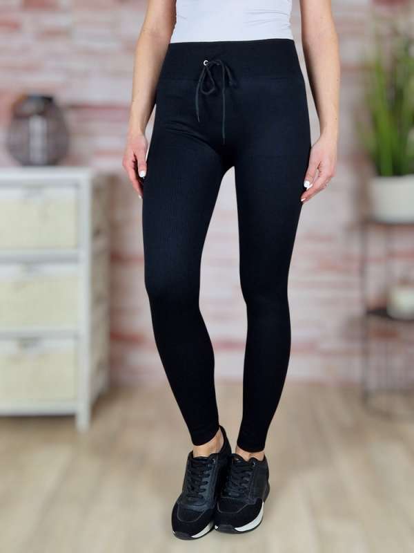 Bordázott anyagú, vékonyan bélelt, fekete leggings S-M-L