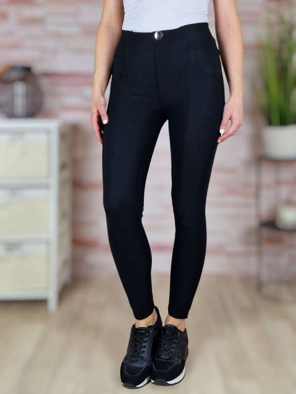 Díszgombos, gumis derekú, fekete leggings S-M,M-L,L-XL