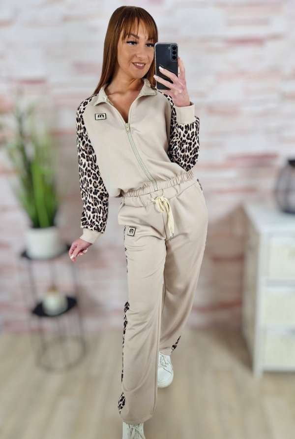Cipzáros, leopárd mintás, melegítő, szabadidő szett S-M