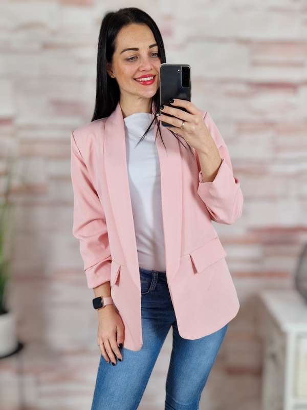 Húzott ujjú, válltöméses, nyitott blézer M-L