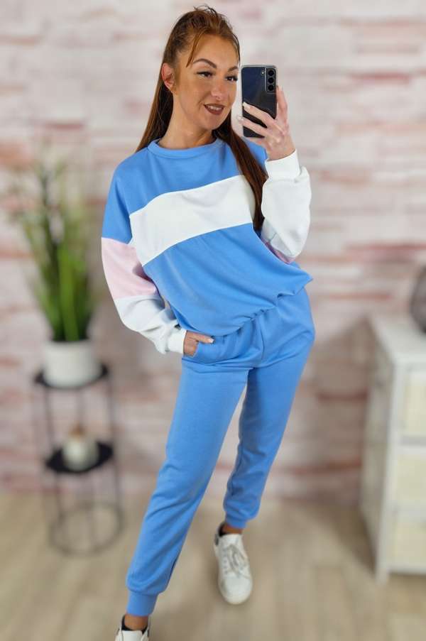 Laza és bő felsőrészű, színes, melegítő, szabadidő szett M-L