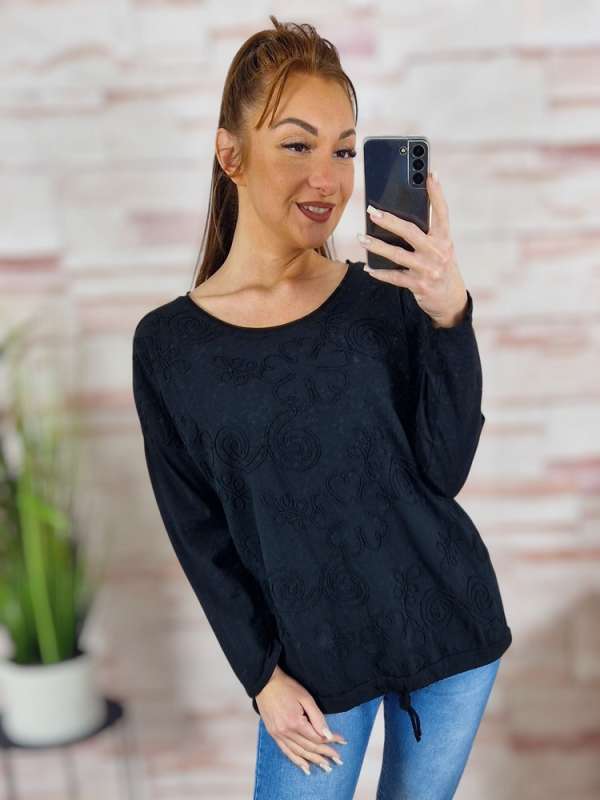 Alján összehúzható, hímzett díszítésű, 100% pamut anyagú felső M-L-XL