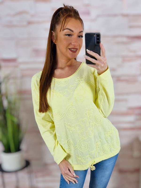 Alján összehúzható, hímzett díszítésű, 100% pamut anyagú felső M-L-XL