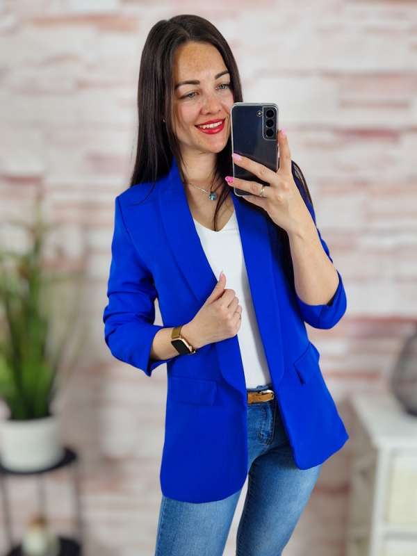 Karcsúsított, húzott ujjú, királykék blézer S-XL-ig