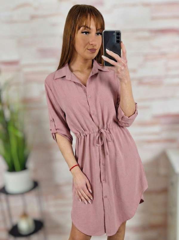 Deréknál összehúzható, roll-up ujjú ingruha M-L