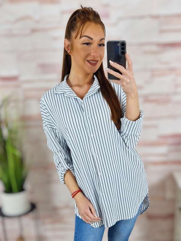 Csíkos, roll-up ujjú, végig gombos ing/felső L-XL