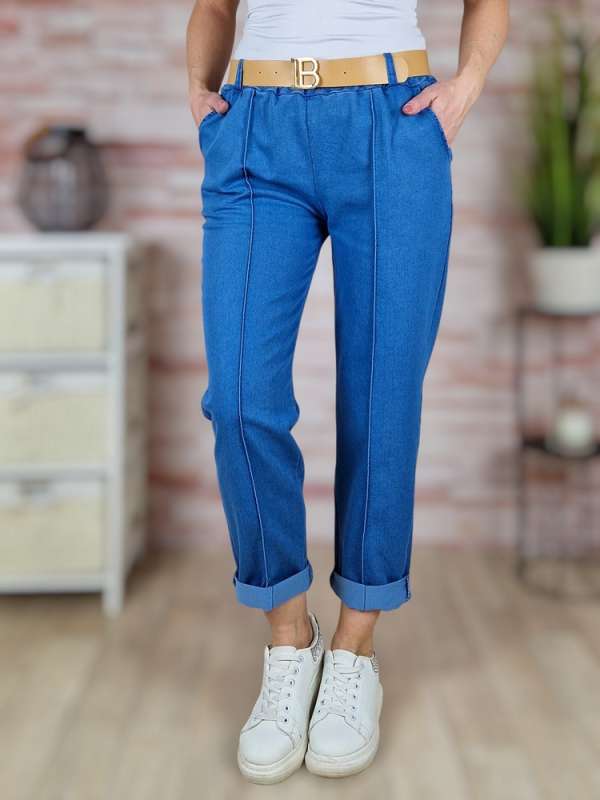 Farmerhatású, öves, gumis derekú nadrág M-L