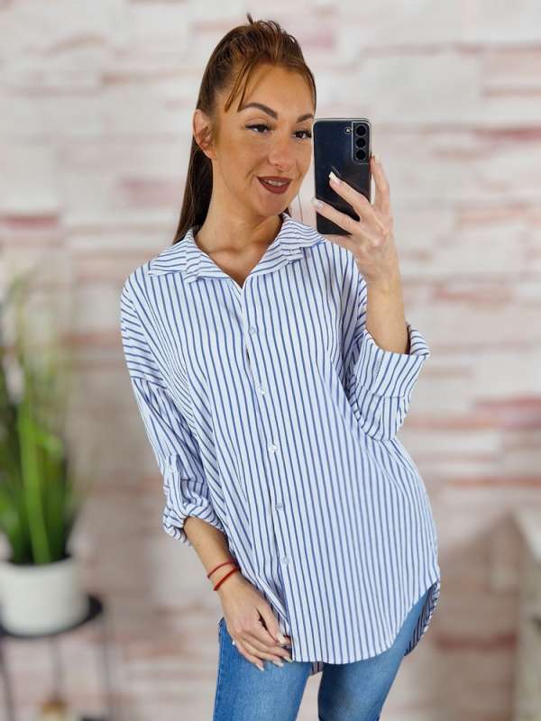 Csíkos, roll-up ujjú, végig gombos ing/felső L-XL
