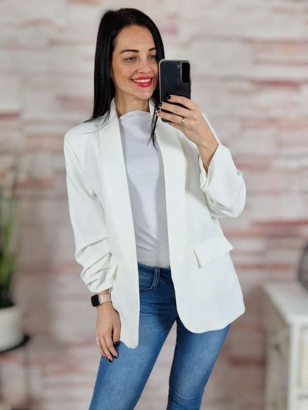 Húzott ujjú, válltöméses, nyitott blézer M-L