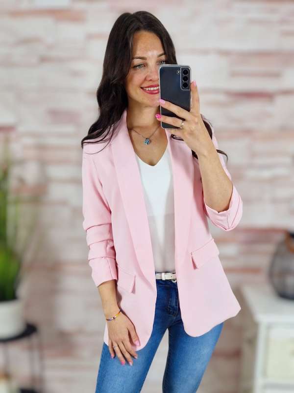 Karcsúsított, húzott ujjú, babarózsaszín blézer S-XL-ig