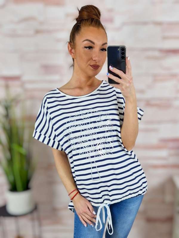 Csíkos, alján megkötős, 100% pamut felső L-XL