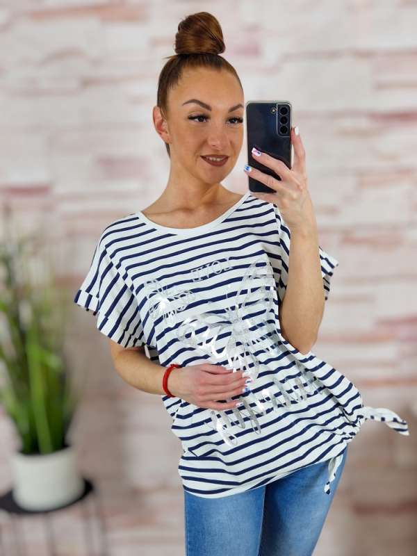 Csíkos, oldalt megkötős, 100% pamut felső L-XL